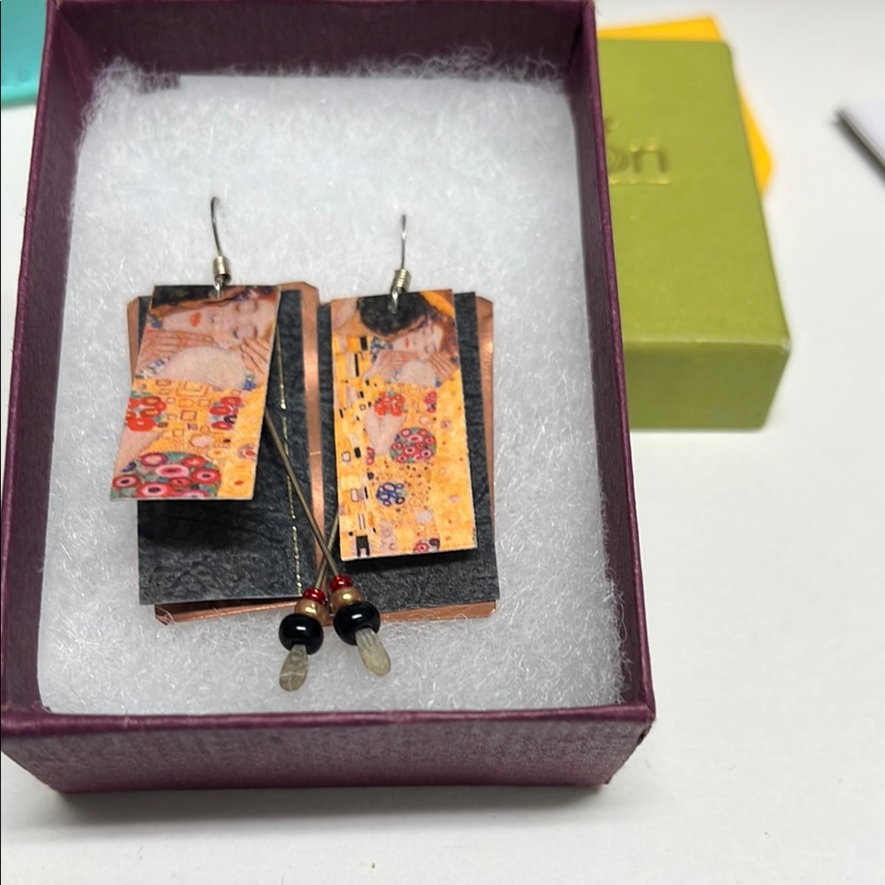 Artistic Dangle Earrings with Klimt Design! Perfect Gift for Mom!!
